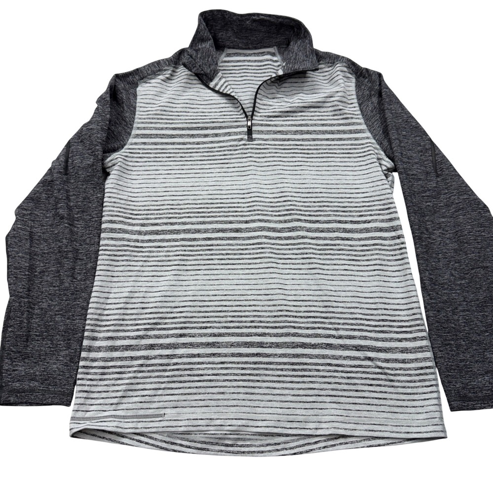 Lululemon Metal Vent Tech 1/2 Zip 2.0 Grey Black Striped Pullover Mens L